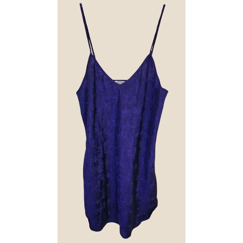 Vtg Intimate Affair Nightgown 90s Jacquard Chemise Slip Dress Purple Medium